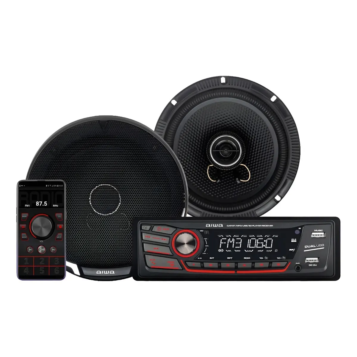 Combo Radio para Auto AIWA AW-C2016BT + 2 Parlantes Coaxiales 6.5" | Bluetooth | USB | AM/FM - Imagen 2